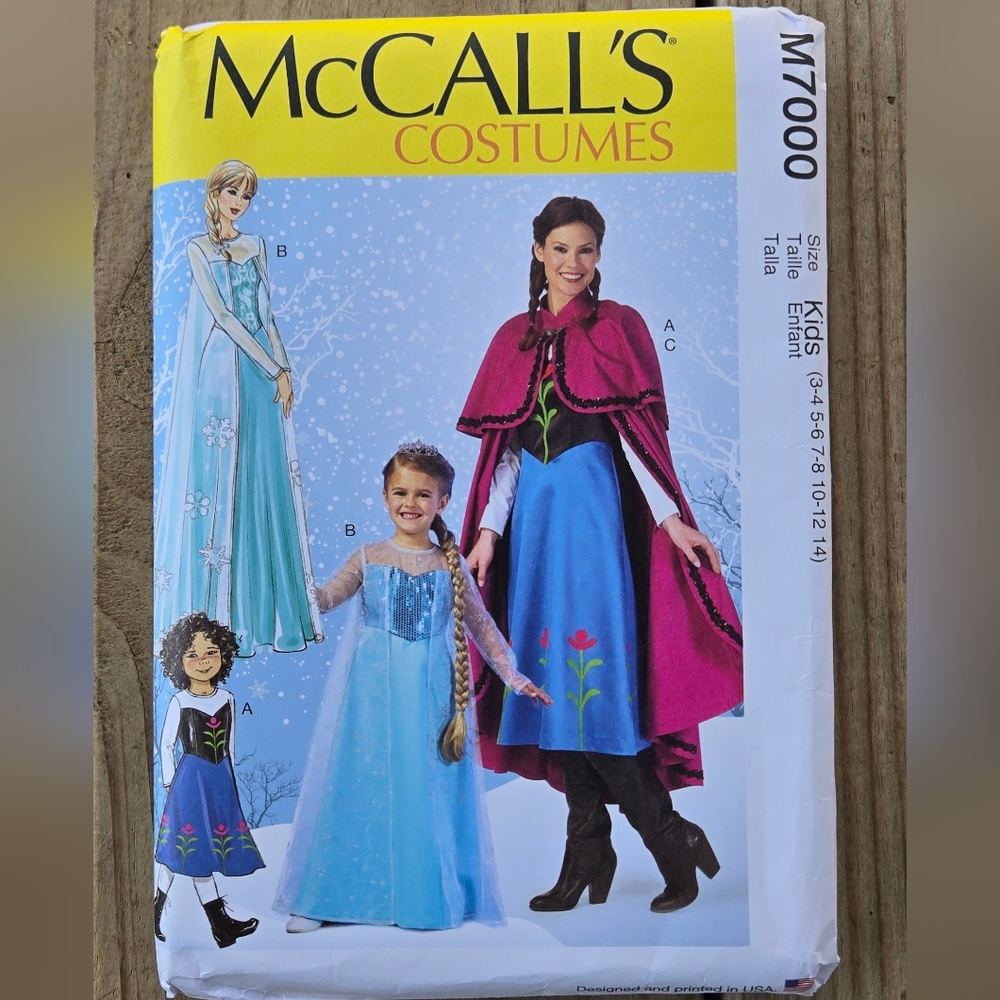 McCalls Costume Pattern M7000 New Uncut Princess Frozen Kids
